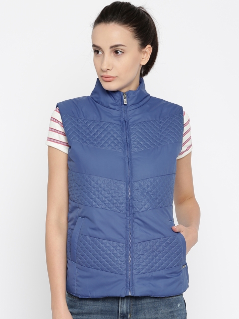 

Pepe Jeans Women Blue Jordon Quilted Sleeveless Jacket