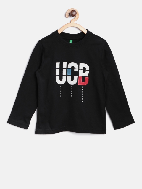 

United Colors of Benetton Boys Black Solid Round Neck T-shirt