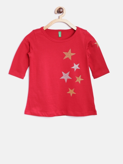 

United Colors of Benetton Girls Red Printed Round Neck T-shirt