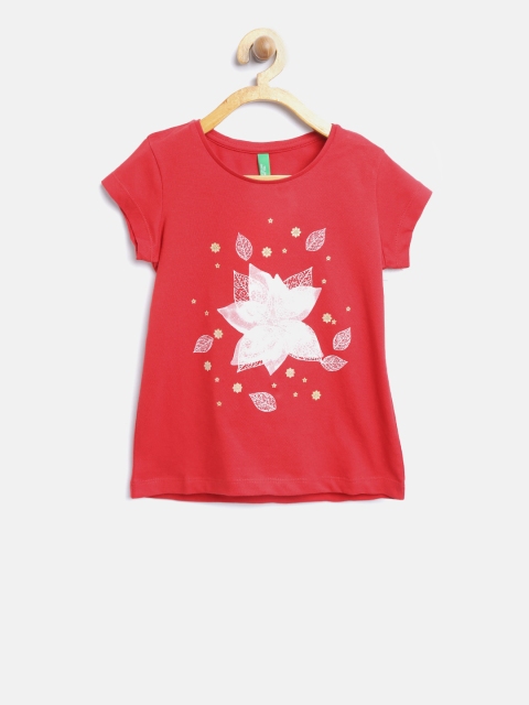 

United Colors of Benetton Girls Red Printed Round Neck T-shirt