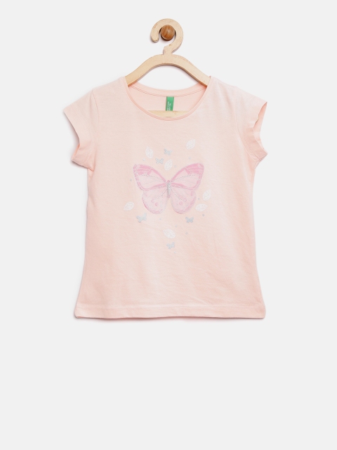 

United Colors of Benetton Girls Dusty Pink Printed Round Neck T-shirt
