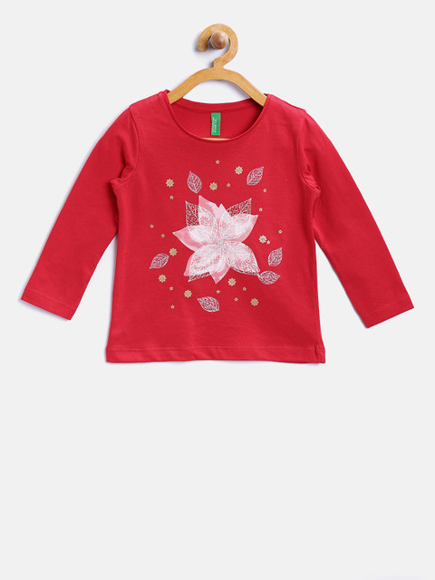 

United Colors of Benetton Girls Red Printed Round Neck T-shirt