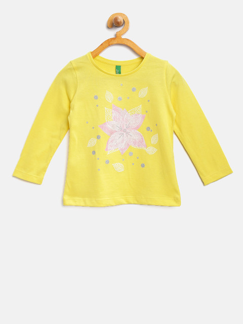 

United Colors of Benetton Girls Yellow Printed Round Neck T-shirt