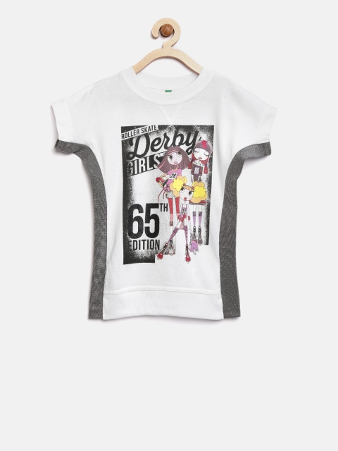 

United Colors of Benetton Girls White Printed Round Neck T-shirt