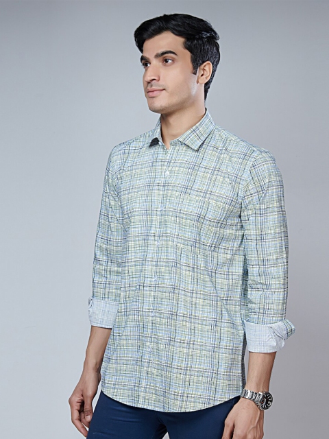 

MARK & ALBERT Men Green Classic Slim Fit Tartan Checked Cotton Casual Shirt