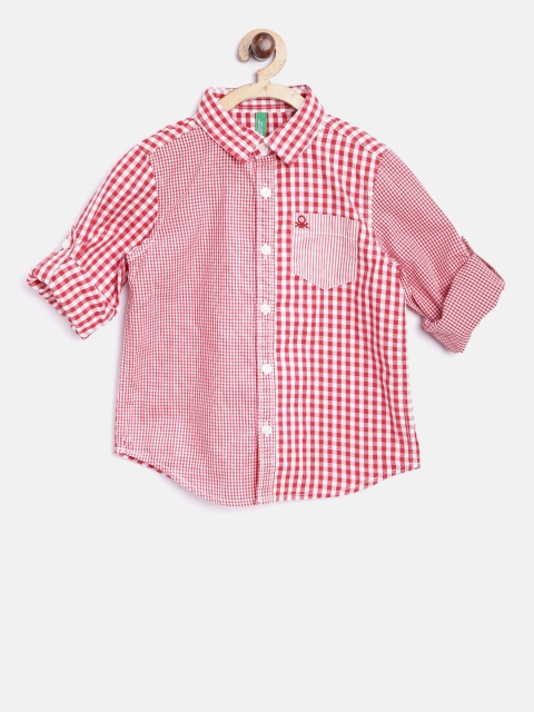 

United Colors of Benetton Boys Red & Off-White Checked Casual Shirt