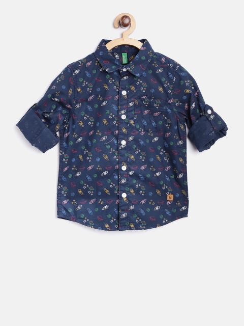 

United Colors of Benetton Boys Navy Printed Casual Shirt, Navy blue