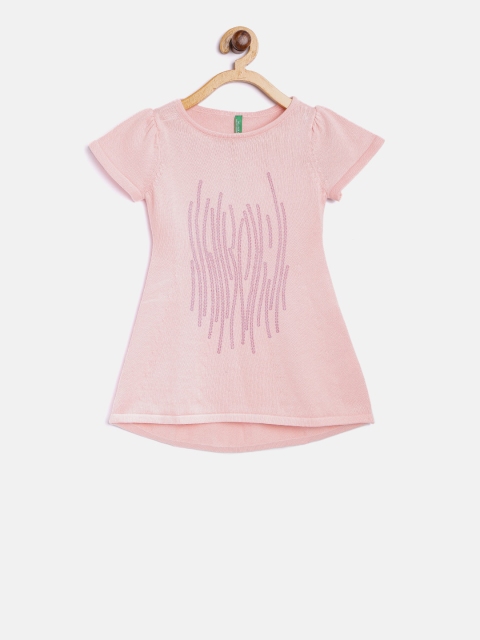 

United Colors of Benetton Girls Dusty Pink Printed A-Line Sweater Dress