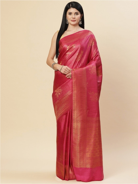 

Meena Bazaar Pink & Gold-Toned Woven Design Zari Art Silk Saree