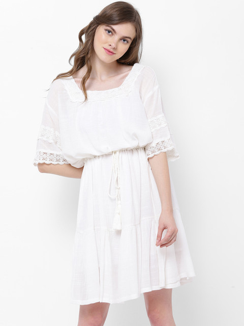 

Tokyo Talkies Women Off-White Solid Blouson Dress