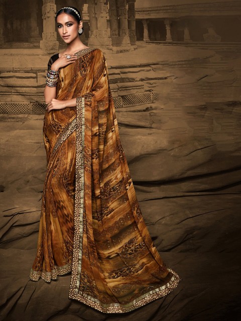 

Mitera Brown Printed Silk Blend Saree