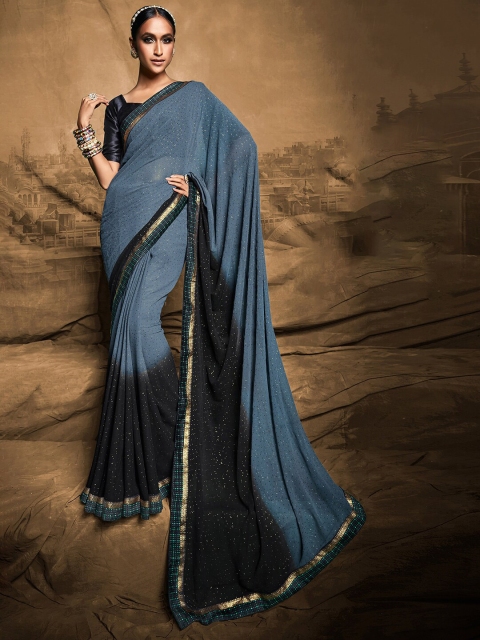 

Mitera Grey & Black Embellished Silk Blend Bagh Saree