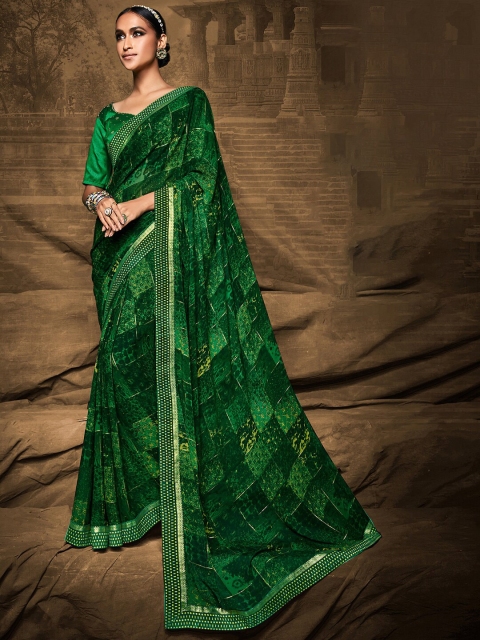 

Mitera Green & Gold-Toned Silk Blend Bagh Saree