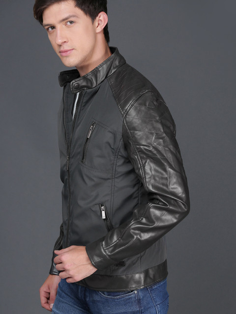 

WROGN Men Navy Solid Biker Jacket, Navy blue