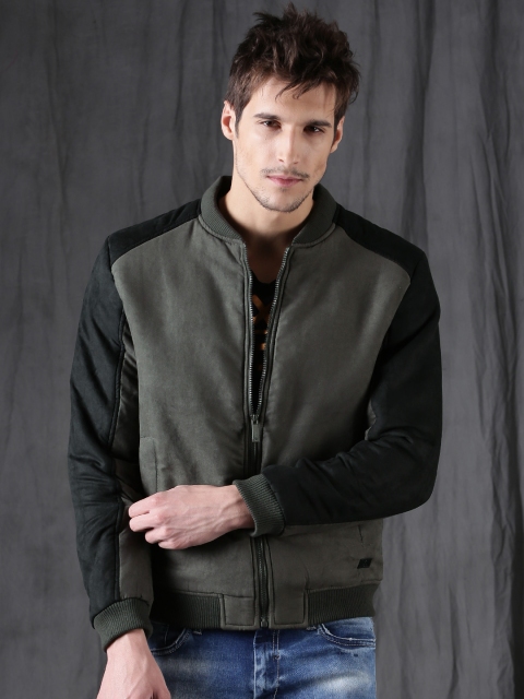 

WROGN Men Charcoal Grey Solid Bomber