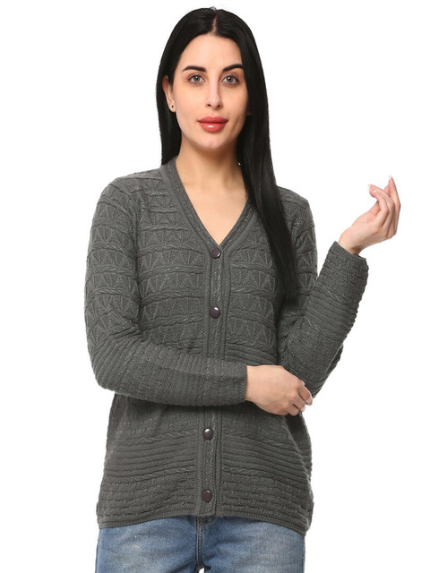 

GLAMAZE Women Grey Cable Knit Cardigan