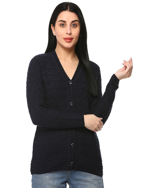 

GLAMAZE Women Blue Cable Knit Cardigan