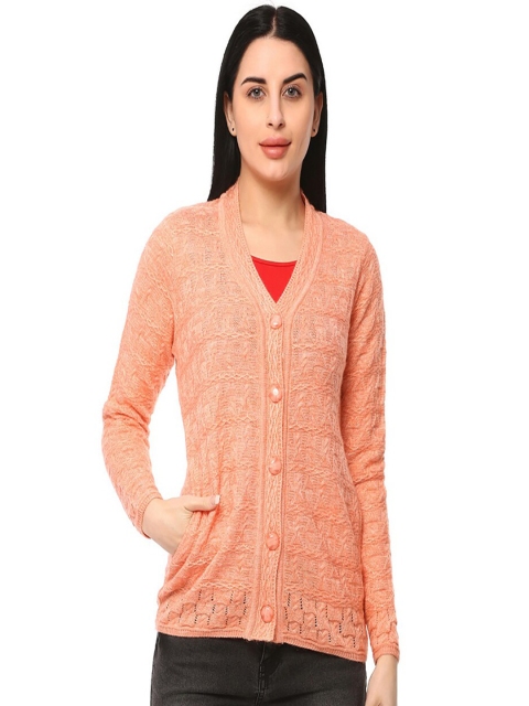 

GLAMAZE Women Orange Cable Knit Cardigan