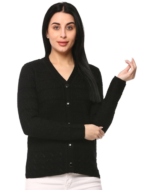 

GLAMAZE Women Black Cable Knit Cardigan