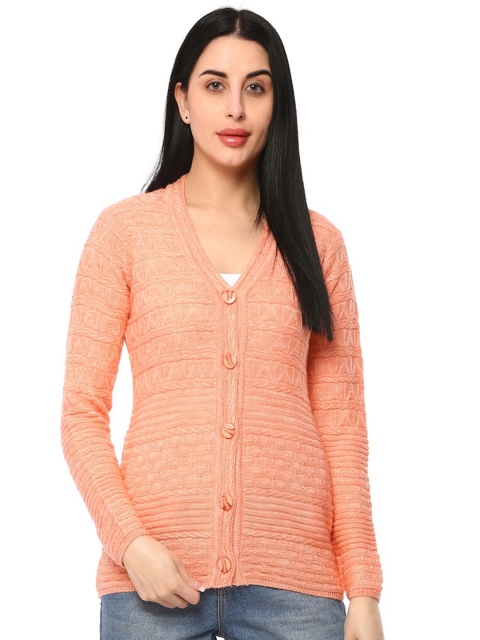 

GLAMAZE Women Orange Cable Knit Cardigan