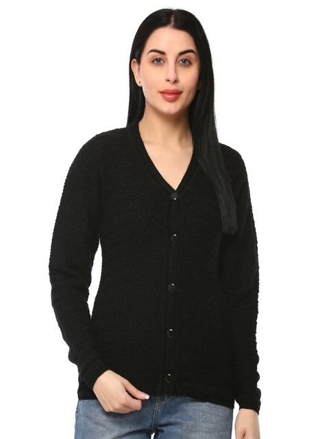 

GLAMAZE Women Black Cable Knit Cardigan