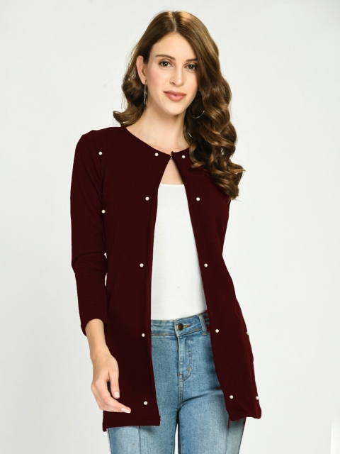 

IUGA Women Purple & White Solid Shrug