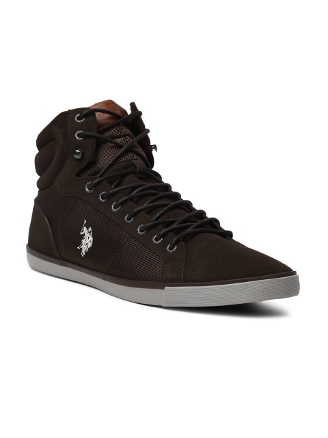 

U.S. Polo Assn. Men Brown Solid Leather Trevor High-Top Sneakers