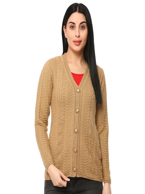

GLAMAZE Women Brown Cable Knit Cardigan