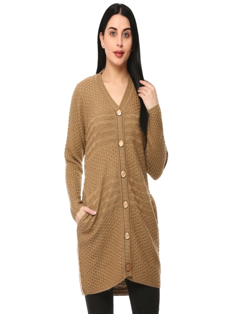 

GLAMAZE Women Brown Cable Knit Longline Cardigan