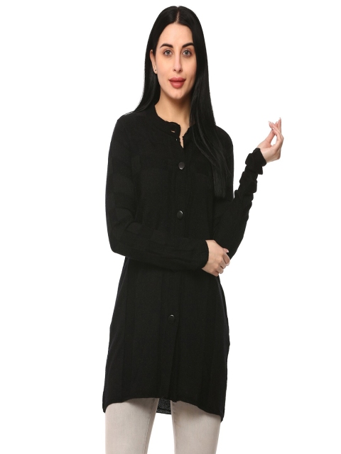 

GLAMAZE Women Black Solid Longline Cardigan
