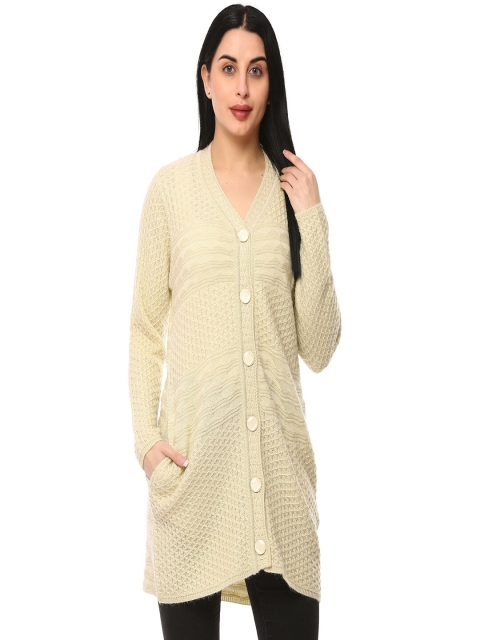 

GLAMAZE Women Beige Cable Knit Longline Cardigan