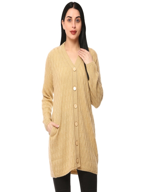 

GLAMAZE Women Beige Longline Cardigan