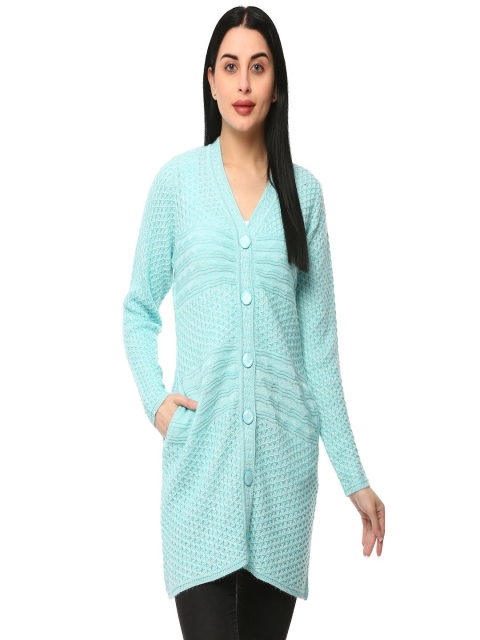 

GLAMAZE Women Blue Cable Knit Longline Cardigan
