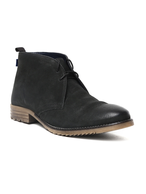 

Arrow Men Black Solid Leather Gustav Mid-Top Flat Boots