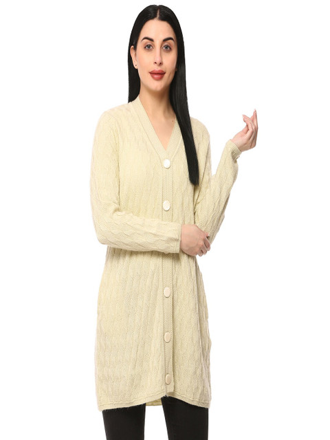 

GLAMAZE Women Beige Longline Cardigan