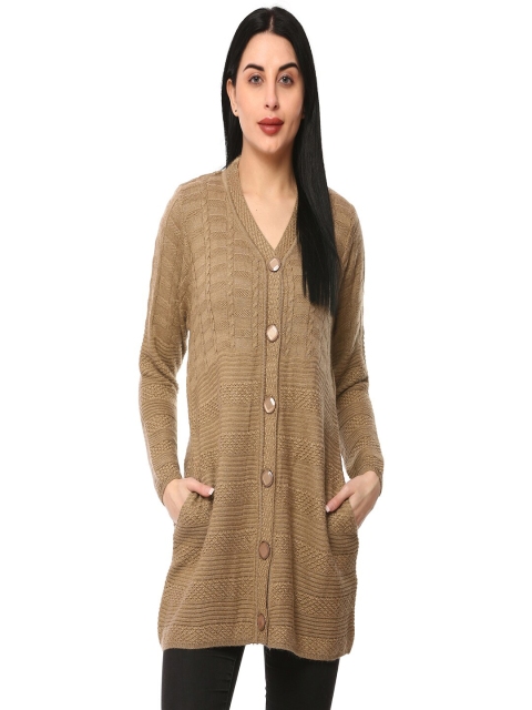 

GLAMAZE Women Brown Cable Knit Longline Cardigan