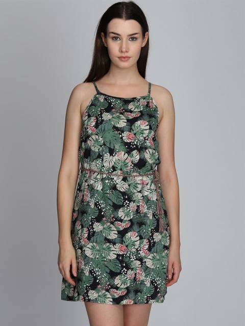 

DODO & MOA Green & Black Floral Georgette Mini Dress