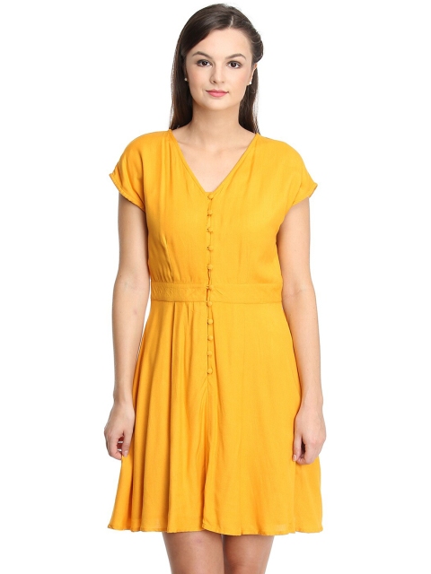 

DODO & MOA Women Yellow Chiffon A-Line Dress