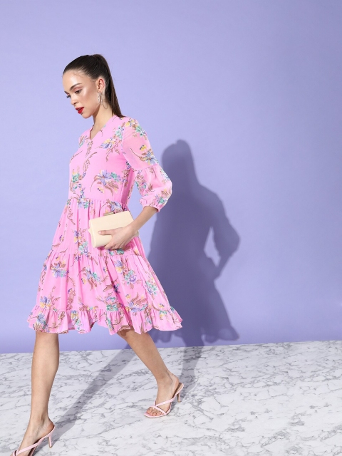 

DODO & MOA Pink Floral Satin Midi Dress