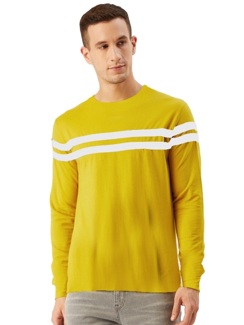 

Rodzen Men Mustard Yellow Striped Pure Cotton T-shirt