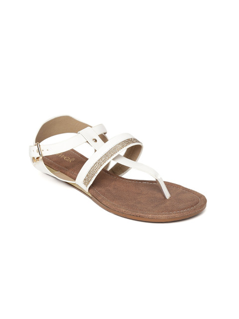 

Catwalk Women White Embellished T-Strap Flats
