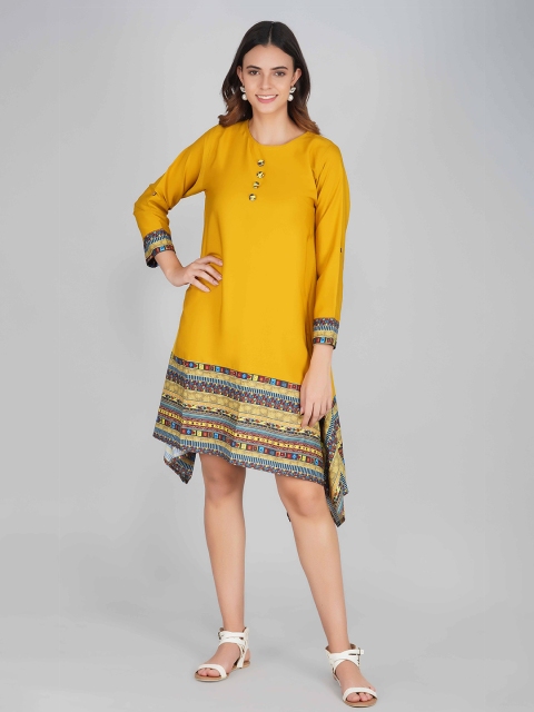 

ARPORA Yellow Ethnic Motifs Crepe Maternity A-Line Dress