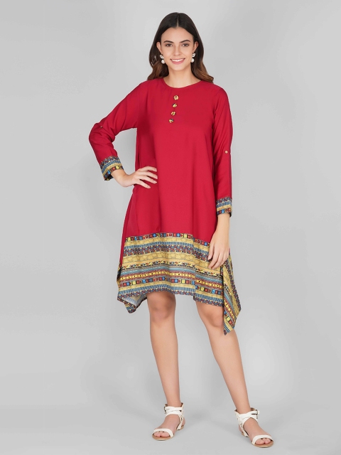 

ARPORA Maroon Tribal Crepe Maternity A-Line Dress