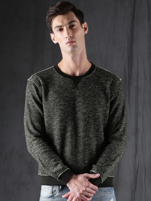 

WROGN Men Black Self Design Sweatshirt