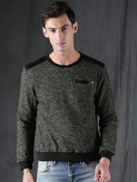 

WROGN Men Charcoal Grey Self Design Sweatshirt