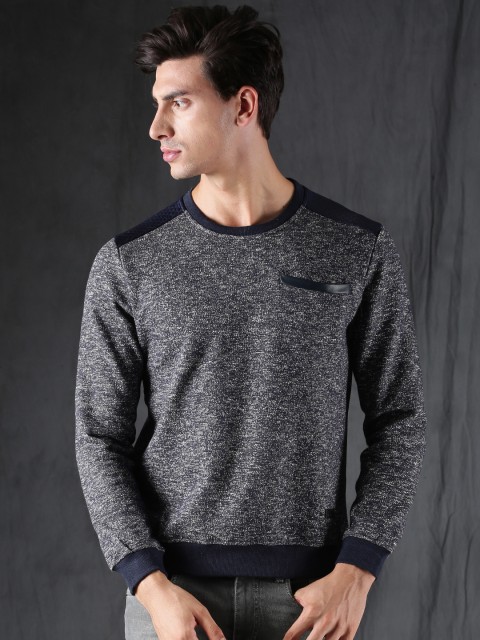 

WROGN Men Navy Blue Self Design Sweatshirt