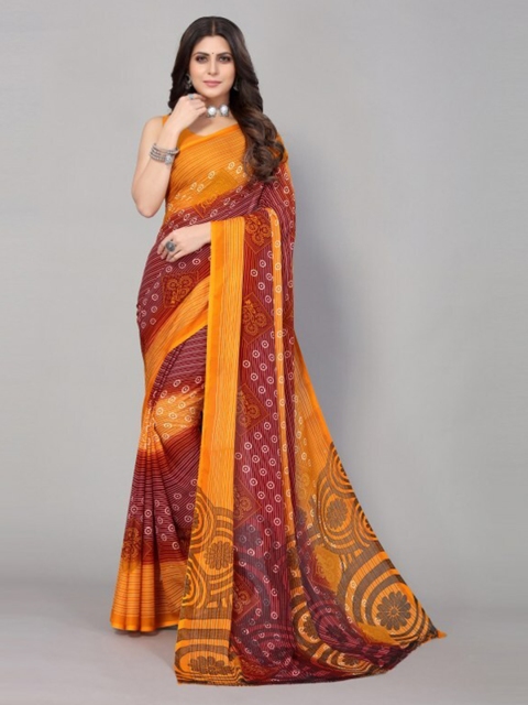 

Yashika Yellow & Red Floral Printed Saree without Blouse Piece