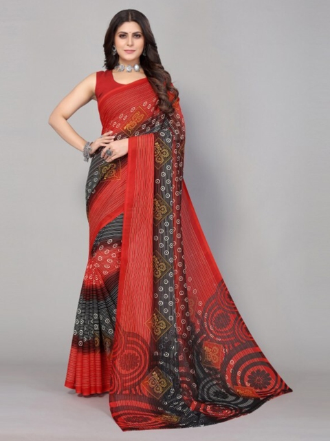 

Yashika Red & White Floral Printed Saree without Blouse Piece