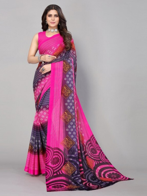 

Yashika Pink & Blue Floral Printed Georgette Saree