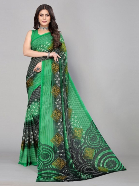 

Yashika Green & White Floral Printed Saree